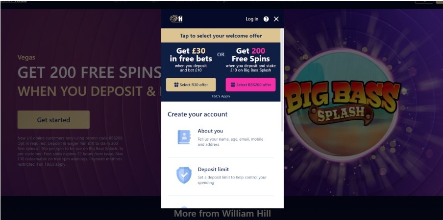 Select the William Hill offer you want to continue with Select the William Hill offer you want to continue with